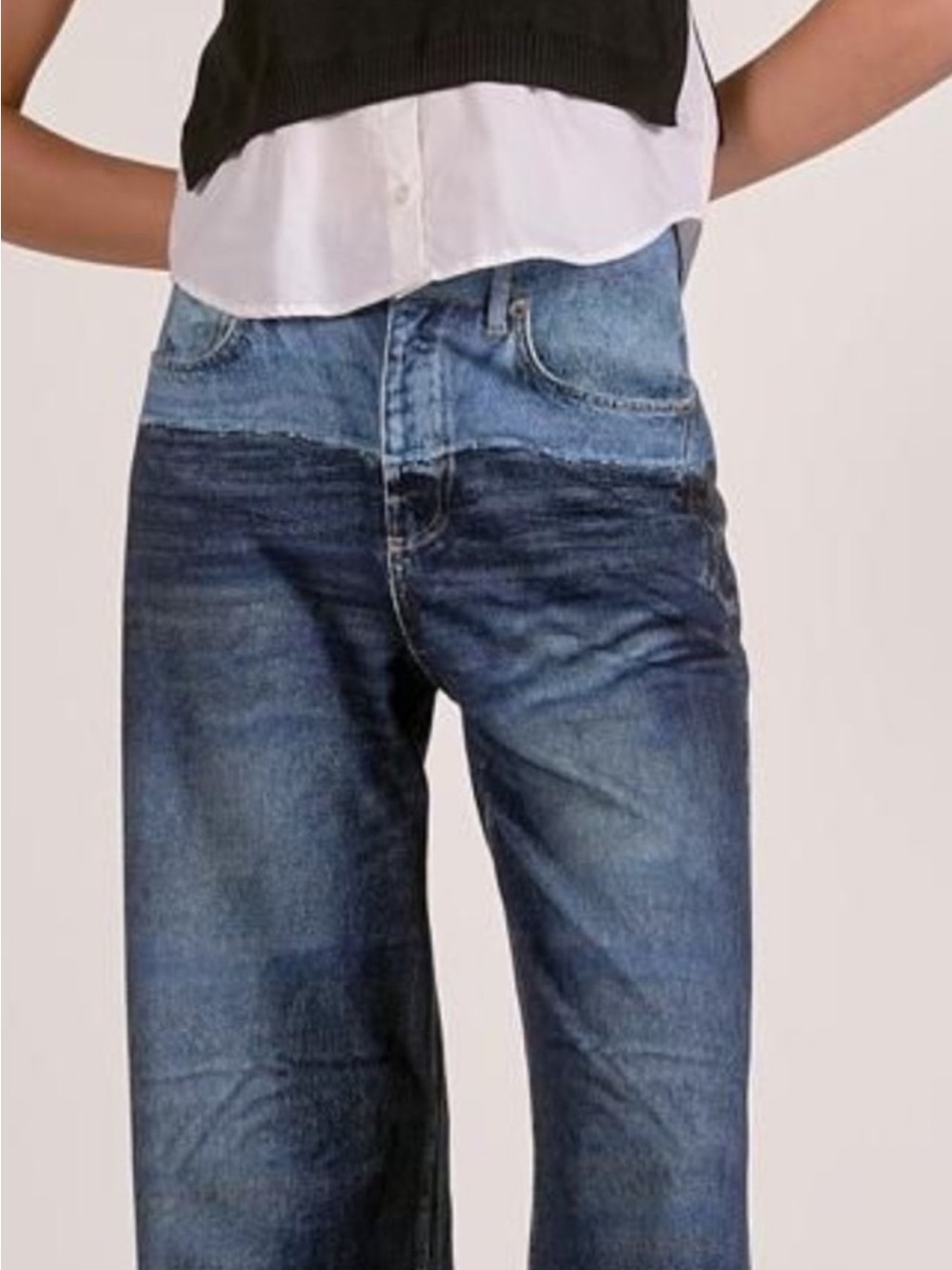 Elan Jade Two-Tone Dark Wash Wide Leg sweatpants Jean - Picture 4 of 5